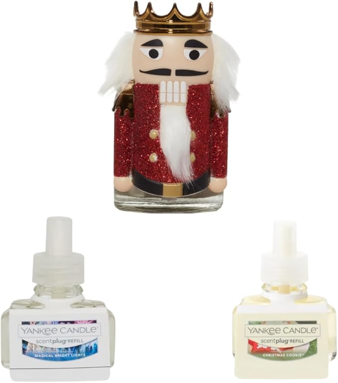 Yankee Candle Holiday Magic Variety Pack - Scent Plug Diffuser Nutcracker with Light Sensor Scent Plug Refill Magical Bright Lights and Christmas Cookie Variety Pack