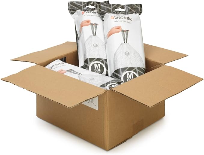 Brabantia PerfectFit Trash Bags (Size M/16 Gal) Thick Plastic Trash Can Liners with Drawstring Handles (120 Bags)
