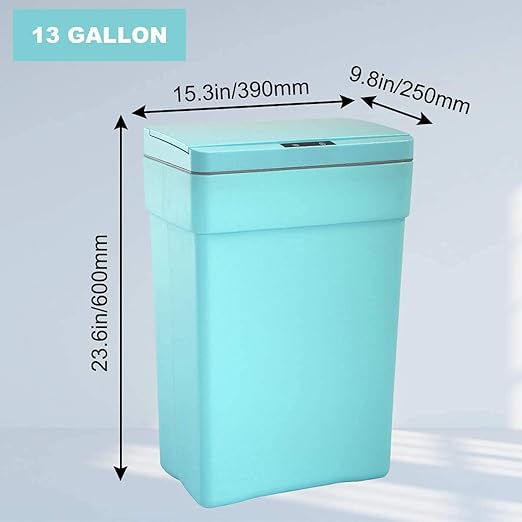 50 Liter/13.2 Gallon Trash Can for Kitchen Automatic Garbage Can Touch Free High-CapacityPlastic Smudge Resistant with Lid (3 Blue)