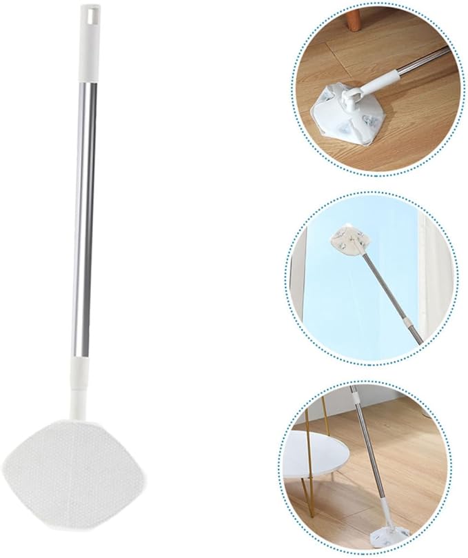VICASKY Rotating Dust Mop with Long Handle and Disposable Facial Cleansing Cloth Triangular Triangle Floor Duster Set for Home Dust Removal and Window Cleaning