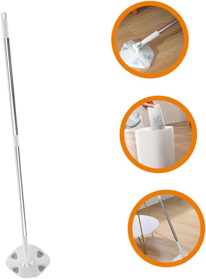 Rotatable Dust Removal Mop with Retractable Handle Triangle Shape Dust Mop for Household Floor Cleaning No-wash Microfiber Cloth White Extendable Cleaning Tool for Convenient
