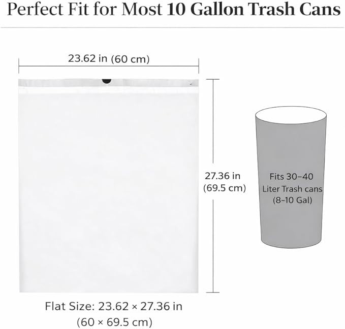 10 Gallon Drawstring Trash Bags 100 Count 1 Mil Extra Strong White Medium Garbage Bags Unscented Trash Liners for 30L-40L (8-10 Gal) Cans for Household use