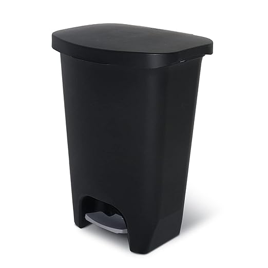 Glad 13 Gallon Trash Can | Plastic Kitchen Waste Bin with Odor Protection of Lid | Hands Free with Step On Foot Pedal and Garbage Bag Rings Black