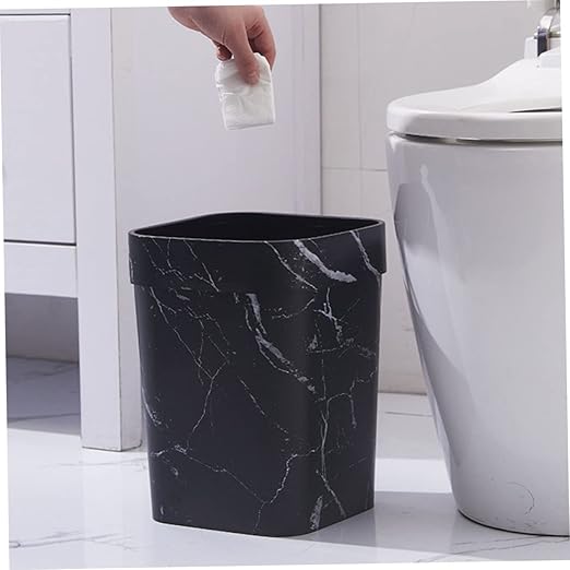 Zerodeko Marbling Waste Bin Small Marble Trash Can Black Marble Waste Baskets Bathroom Black Can Rectangular