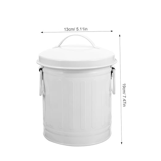 Healifty Metal Trash Bin with Lid Small Iron Desktop Garbage Can for Office Bedroom Living Sturdy Vintage Style Wastebasket and Flower Pot Multipurpose Storage Bucket