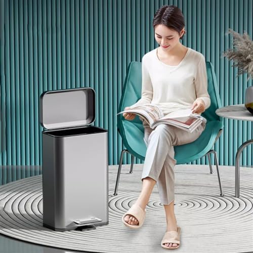 Compost bin kitchen/garbage Soft-Close Kitchen Trash Can with Lid Stainless Steel Step Trash Can Anti Fingerprint Pedal Trash Can with Removable Inner Bucket for Home Office Step trash can(Silver15