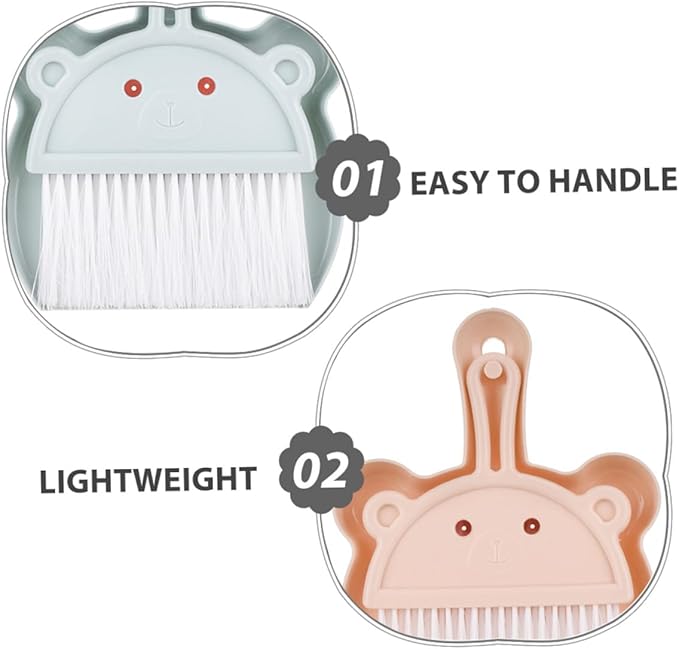 Wakauto Mini Portable Dustpan and Hand Broom Set 6pcs Small Desk Cleaning Brush Combo in Sky Blue Light Brown and Wheat Colors for Home Office and Keyboard Cleaning