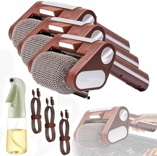 Cordless Rechargeable BBQ Grill Cleaner - Electric Tool with 350 RPM Stainless Steel Roller Fast Cleaning No Tangles No Preheating - Ideal for Effortless BBQ Maintenance