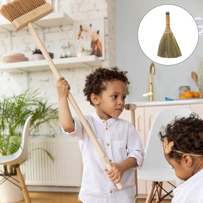 Veemoon 4 Pcs 12 Inch Whisk Broom Handheld Cleaning Broom Straw Corn Whisk Brush Small with Handle Dust Brush Rustic for Dirt and Debris Household