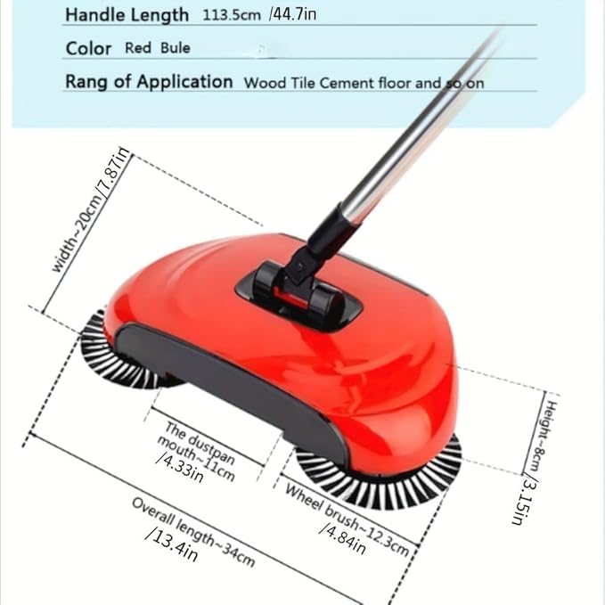 3 in 1 Carpet Sweeper Manual Mini Hand Push Mop 360° Rotating Floor Cleaner for Hardwood &amp Ceramic Tiles Lazy Dustpan &amp Trash Bin Compact Easy Cleaning Tool (Blue)