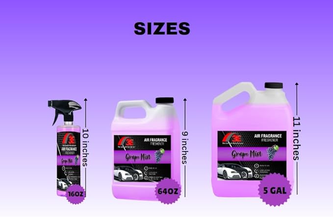 Car Air Freshener Concentrate 128 fl oz Professional Automotive Interior Fragrance Ready to Use Liquid Multiple Scents (Grape)