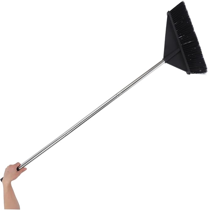 Baluue Stiff Bristle Broom for Home and Office Black Indoor Outdoor Sweeper Broom Long Handle Floor Cleaning Supplies