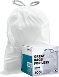Plasticplace Custom Fit Trash Bags Compatible with simplehuman Code X (100 Count) White Drawstring Garbage Liners 21 Gallon/ 80 Liter 26 x 24.5