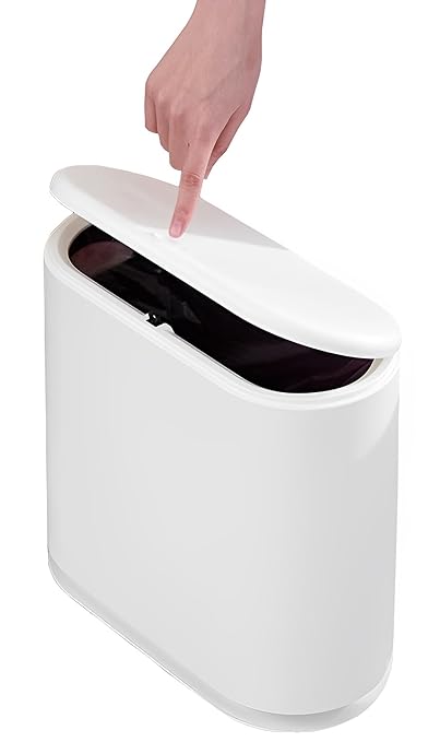 Sooyee 10 Liter Rectangular Plastic Trash Can Wastebasket with Press Type Lid2.4 Gallon Garbage Container Bin for BathroomPowder RoomBedroomKitchenCraft RoomOffice (Cream White)