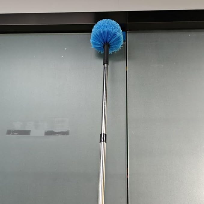 Stainless Steel Telescopic Ceiling Broom with Long Handle for High Corner Cleaning Adjustable Extension Pole for Walls Floors Patios Lightweight Brush Head Blue(A)