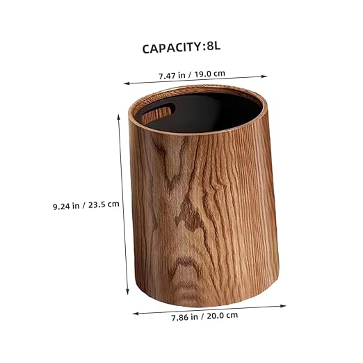 Uonlytech Vintage Wood Grain Trash Can 8L Large Capacity Plastic Wastebasket for Kitchen Bathroom Bedroom Home Office Retro Style Household Garbage Bin