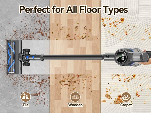 DREAME J30-W Cordless Vacuum Cleaner with LED Headlights 450W Powerful Suction 60Min Runtimes Detachable Battery One-Touch Emptying Stick Vacuum Cleaner for Pet Hair Carpet &amp Hard Floor