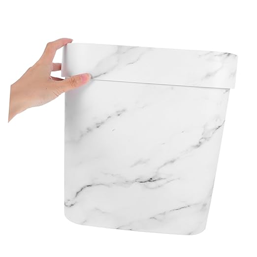 Ciieeo Narrow Marble Pattern Trash Can Open Top Plastic Wastebasket for Bathroom Bedroom Kitchen Stylish and Easy to Clean for Modern Spaces