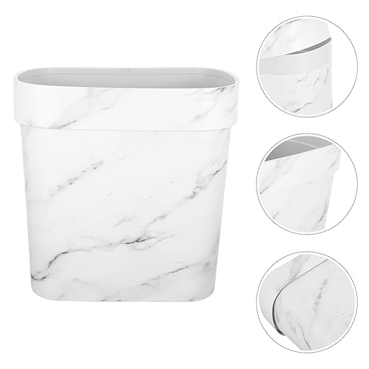 BESPORTBLE Marble Pattern Oval Narrow Trash Can Lidless Wastebasket for Bathroom Bedroom Kitchen Plastic Rubbish Bin with Stain-Resistant Surface Contemporary Design for Hotels and Vacation