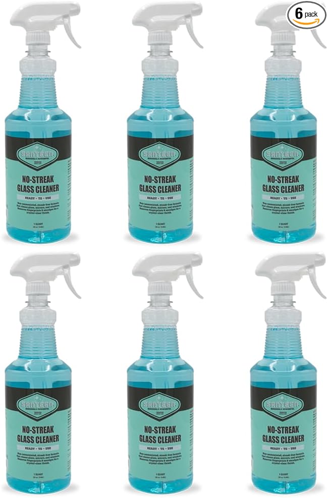 Santeen No-Streak Glass Cleaner 6-Pack 32oz Bottle with Trigger Sprayer Professional Formula