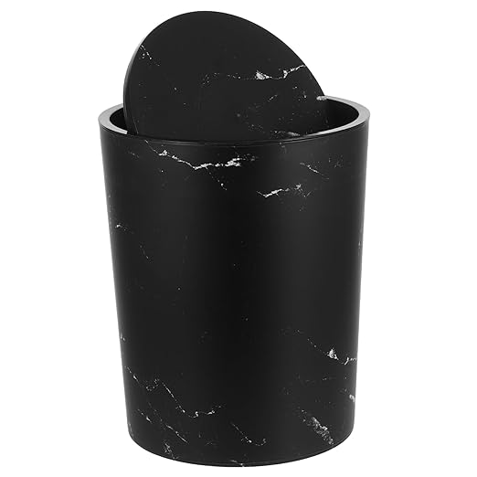 Marble Pattern Bathroom Trash Can with Lid Large Capacity Plastic Waste Bin for Home and Office Round Lift-Top Wastebasket for Kitchen and Bathroom Use