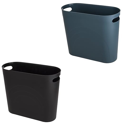 zoocatia Small Trash Can Garbage Can Container Bin with Handles 3 Gallons Plastic Wastebasket for Bathrooom Bedroom Office Kitchen Laudry Room Dorm Room - Black + Blue-Green