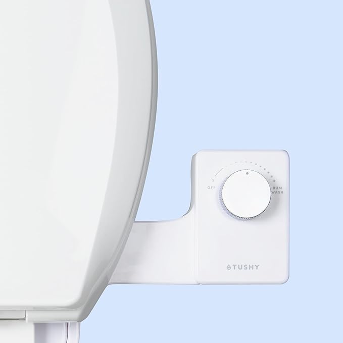 TUSHY Fresh Cool Water Bidet: Ultra Slim Toilet Seat Attachment (Non-Electric Self-Cleaning Hygienic Nozzle) Easy DIY Install &lt10 Min | Adjustable Water Pressure Control Silver Knob