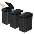 3 Pack Bathroom Trash Can with Lid 2.5 Gallon Small Slim Trashcan Automatic Trash Can Touchless Motion Sensor Waterproof Plastic Trash Bin for Bedroom Kitchen Office Living Room (Black)