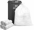 30 Gallon Drawstring Trash Bags 50 Count 1.3 Mil Extra Strong White Large Garbage Bags Unscented Trash Liners for Kitchen Office &amp Everyday Yard Cleanup Fits 100-115L Cans
