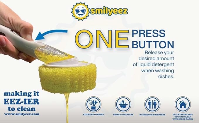 The Original Smiling Sponge Handle Soap Dispensing Handle by Smilyeez for The Smiling Sponge with Smilyeez Caddy &amp Dishwand with 2 Scrub Brushes (Light Blue)