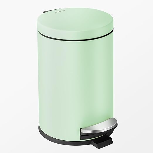 Cesun 1.2 Gallons Small Green Trash Can Bathroom Garbage Can with Lid and Foot Pedal Mini Round Wastebasket for Bathroom Bedroom Office 4.5 Liters / 1.2 Gallons Green