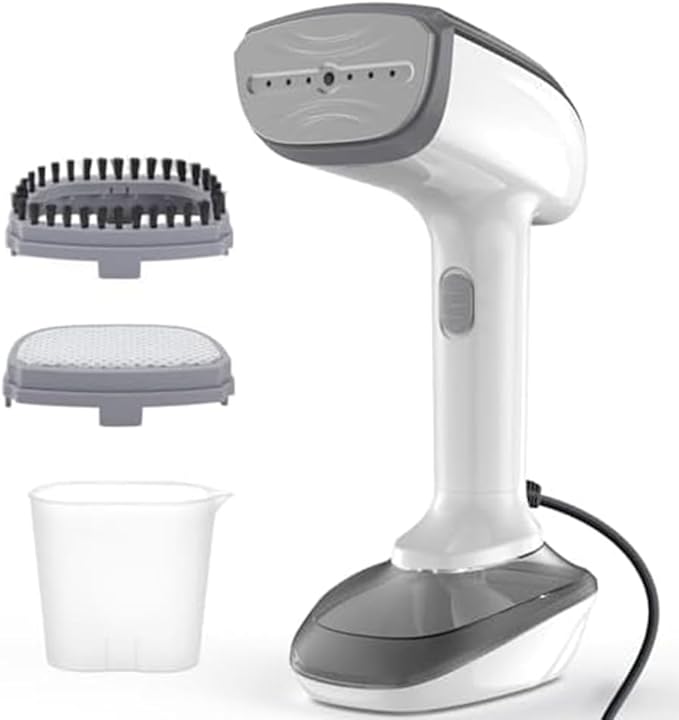 Powerful Handheld Fabric Steamer - 1800W with Fast Ceramic Heat-Up Plate 2-in-1 Ironing &amp Wrinkle Remover US Plug White