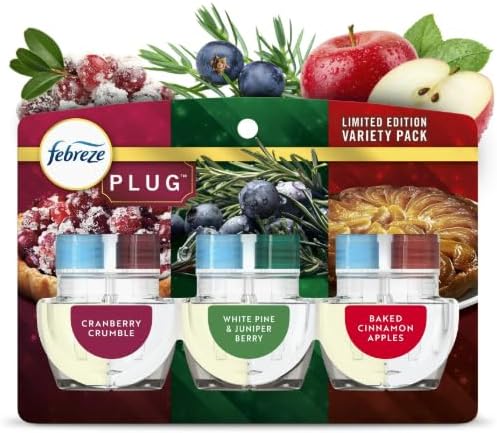 F.e.b.r.e.z.e Plug In Air Freshener Odor-Fighting Scented Oil Mix 3 Refill (Holiday Mix)