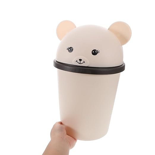 SECFOU Large Capacity Cute Bear Shaped Trash Can with Flip Lid for Rv Bathroom Kitchen Bedroom Living Home Office Odor-Sealing Wastebasket Multipurpose Garbage Bin