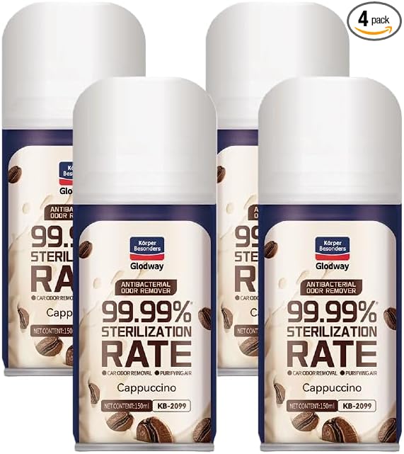 GLODWAY Car Air Freshener Spray Cappuccino Scent 6 OZ Odor Eliminator4 Pack for Cars Trucks RVs Home