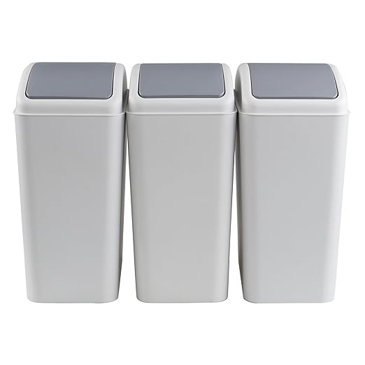 3-Pack 4.5 Gallon Plastic Trash Can with Swing Lid Swing-Top Waste Can Grey