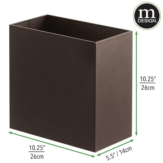 mDesign Small Steel Rectangular 2.4 Gallon/9.1 Liter Trash Can Waste Basket for Bathroom Bedroom Home Office - Holds Garbage Recycling Household Items - Linn Collection - Bronze