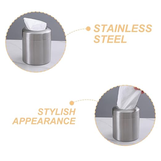Small Trash Can 1.5l Mini Garbage Bin 304 Stainless Steel Round Bathroom Office Desk Countertop Wastebasket Without Lid