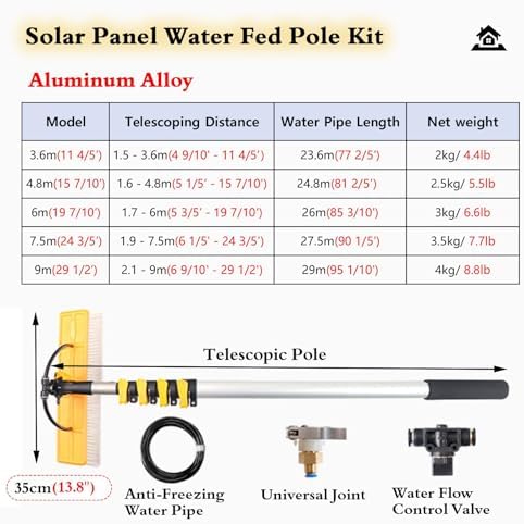 Glass Cleaning Brush Home Water Fed Telescopic Pole Kit Solar Panel Brush Rotating for Photovoltaic Panel30ft Telescopic Water Fed Window Cleaning Kit – Aluminum Pole &amp Brush for Solar Pane