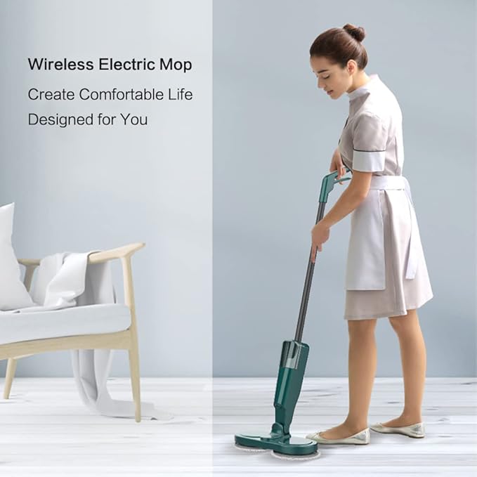 Cordless Electric Mop Scrubber Floor Cleaners Electric Spin Mop with Water Tank and Spray 60 min-Running Powerful Hardwood Electric Floor Cleaner Machine for Hard Floor Tile (Green)