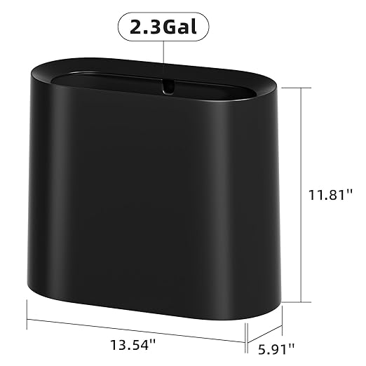SUBEKYU 2.3 Gal Trash Can for BathroomSmall Office Garbage Can for KitchenSlim Rectangular Waste BinPlasticBlack