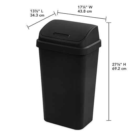 Sterilite 4-Pack Swing Top Wastebasket Sleek Square Profile Trash Can 13 Gallon Black - Modern Garbage Bin for Kitchen Bathroom Garage and Workspace Fits 13 Gal Liners