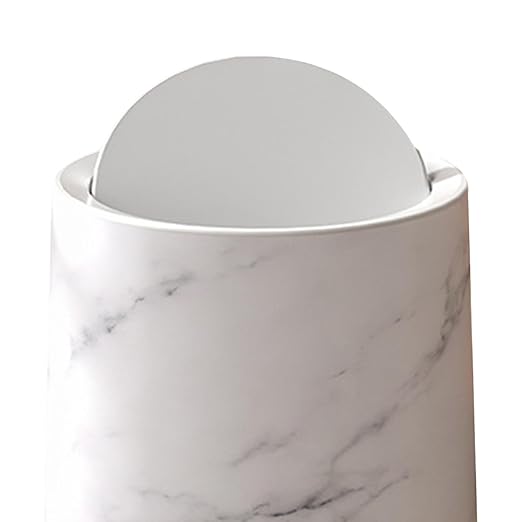 Generic Marble Bathroom Trash Can Household Trash Bin Garbage Container Removable Inner for Office White Large Optional