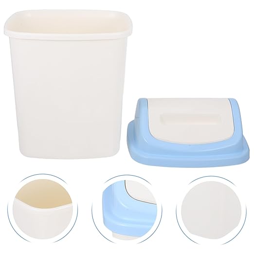 Bathroom Trash Can with Lid 12L Small Square Flip-Top Waste Bin for Kitchen Home Office White and Blue Plastic Garbage Can for Bathroom Wastebasket