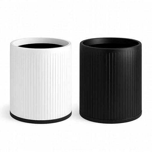 2 Pack - 4 Gallon Plastic Indoor Trash Can for Bedroom Bathroom Dorm or Apartment - Compact Wastebasket Fits Under Desk or Sink Black and White