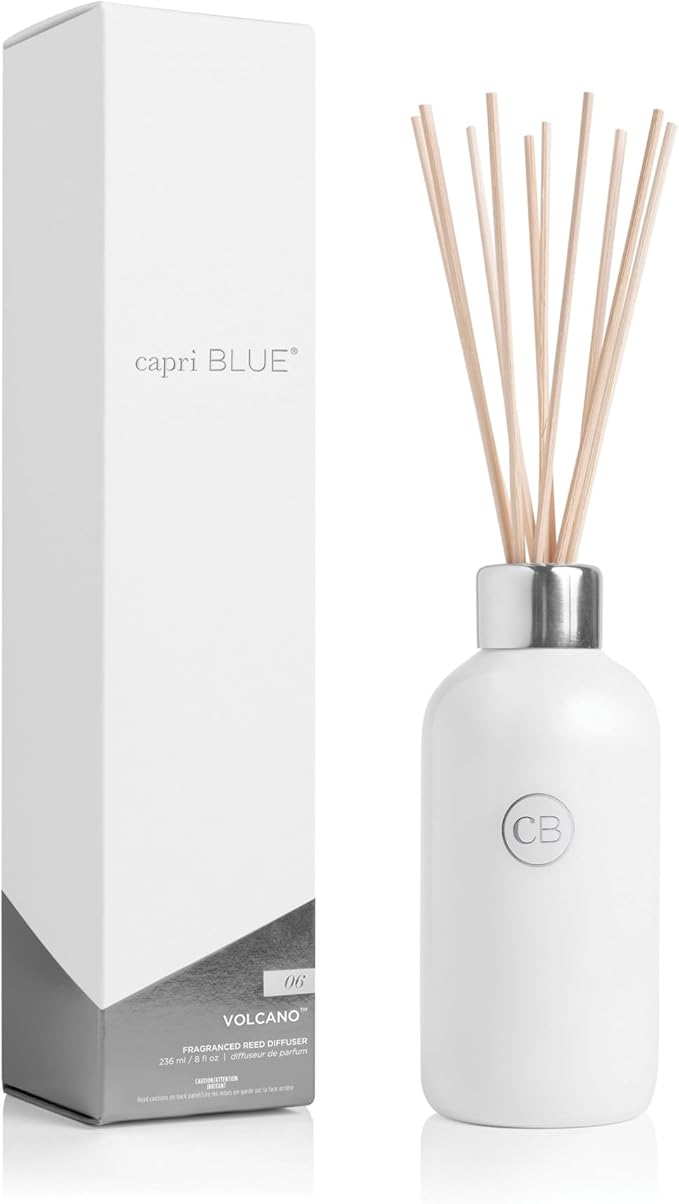 Capri Blue Volcano Reed Diffuser Set - Includes Reed Diffuser Sticks Fragrance Oil and Glass Bottle - Luxury Scented Room Freshener - White (8 fl oz)
