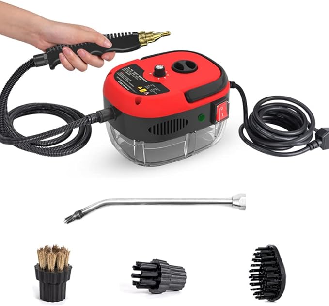 2500W High Pressure High Temperature Steam Cleaner Portable High Pressure Steam Cleaning Machine Powerful Handheld Home Use Steam Cleaner for Kitchen Grease Furniture Bathroom Car (Red)