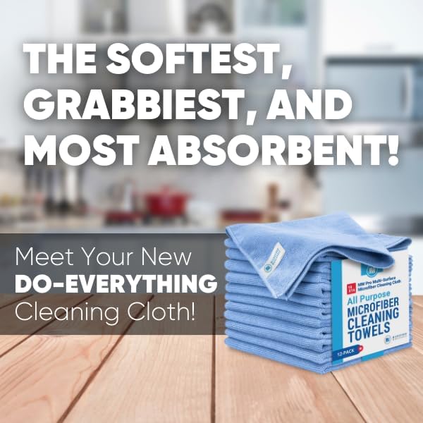 MW Pro Microfiber Cleaning Cloth | Blue | 36 Pack | 16” x 16” | All Purpose Microfiber Towels - Clean Dust Polish Scrub Absorbent