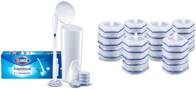 Clorox ToiletWand Disposable Toilet Cleaning System (ToiletWand Storage Caddy and 6 Refill Heads) and ToiletWand Disinfecting Refills (30 Count) Bundle