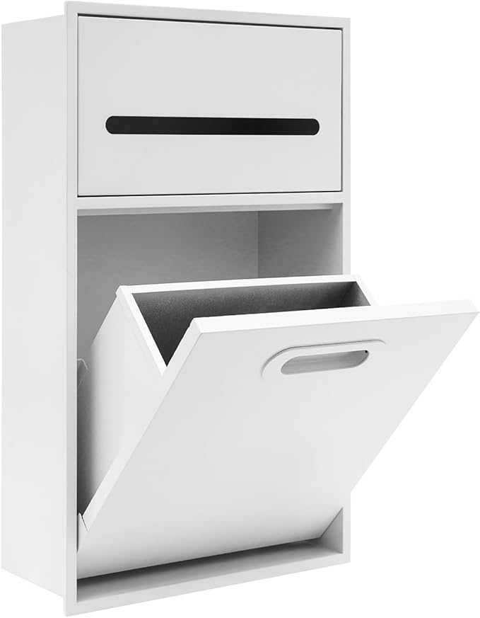 Hidden Recessed Trash Can with Toilet Paper Holder 1.59 Gallon 304 Stainless Steel Wall Mounted Bathroom Bin Space Saving Toilet Tissue Dispenser &amp Garbage Can Combo (White)